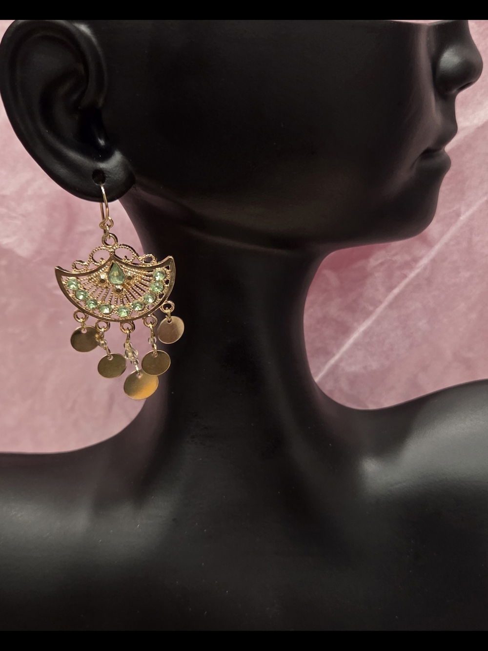 Gold-Tone Mint Green Fan Dangle Earrings - Women Jewelry